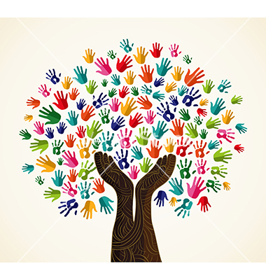 Colorful human hands solidarity tree